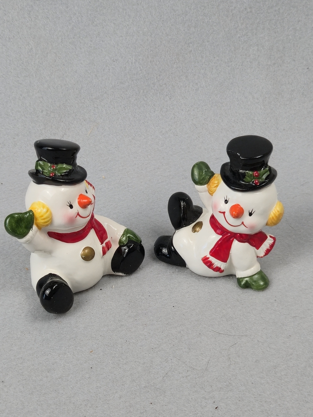 Vintage Mid-Century Christmas Snowman Figurines Japan Retro Holiday Decor